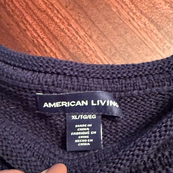 American Living Navy Crochet Cotton Blend Tunic Top Crew Neck 3/4 Sleeve XL New - Picture 6 of 10